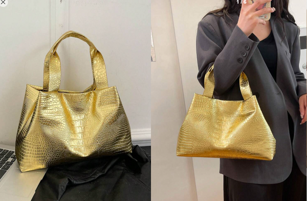 Shein 1pc Golden Color Vintage Crocodile-Embossed Tote Bag +