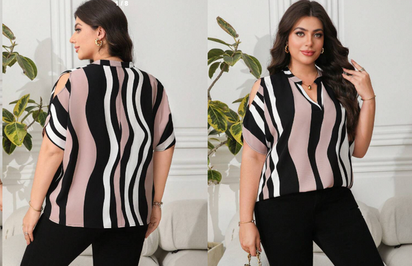 Shein Plus Size V-Neck Short Sleeve Shirt, XXL +