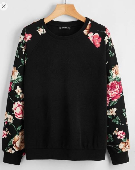 Shein  Plus Floral Print Raglan Sleeve Pullover, 0XL */
