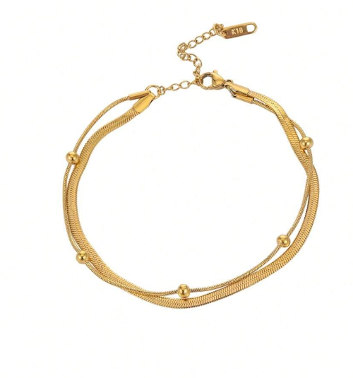 Shein 316L Stainless Steel Gold Plated Double Layer Anklet>