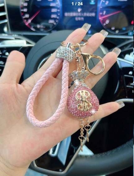 Shein 1pc Rhinestone Embellished Coin Purse Leather Keychain Bag +