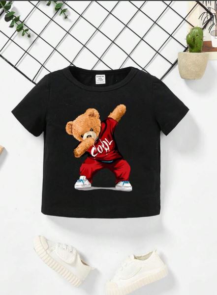 Shein Casual & Simple Cartoon Bear Printed T-Shirt, 2-3T +
