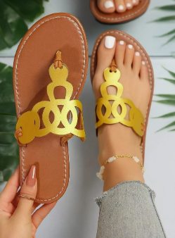 Shein New Gold Sandals For Women, Summer Flat Sandals, Size: 38 +
