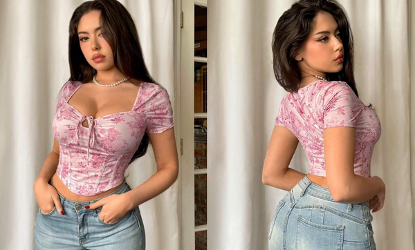 Shein Crop Printed T-Shirt With Front Drawstring, M +