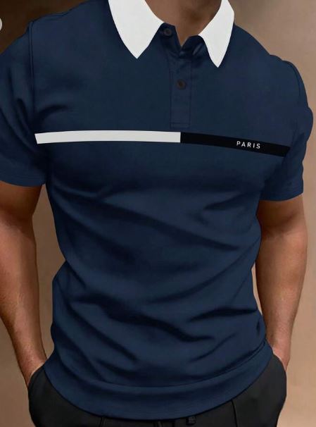 Shein Men Letter Graphic Contrast Collar Polo Shirt /