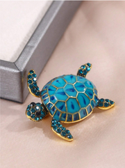 Shein 1pc Women's Jewelry, Cartoon Turtle Rhinestone Inlaid Brooch >