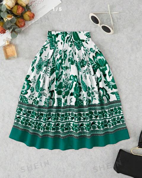 Shein Women's Floral Print Pleated Midi Skirt */