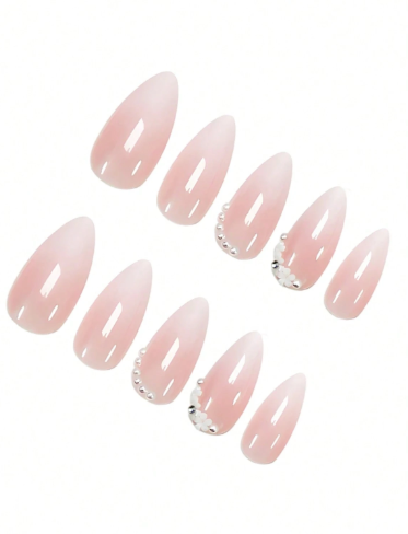 Shein 24pcs Medium Almond Shaped Ombre French Manicure Nail Stickers>