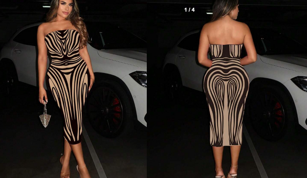 Shein Long Bodycon Casual Dress With Printed See-Through Effect, Sexy Curve Design, L +