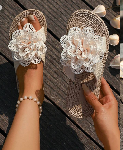 Shein Women Summer Linen Rope Floral Sandals, Size: 41 +