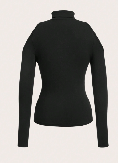 Shein Casual Solid Color Hollow Out Long Sleeve Tight Fit Women Top, L -.