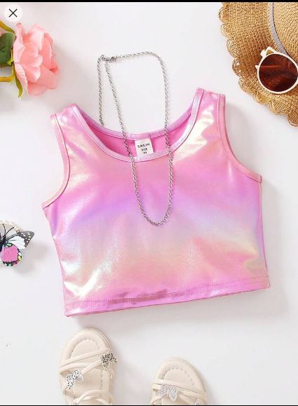 Shein Young Girl Holographic Laser-Cool Short Tank Top, 7T /