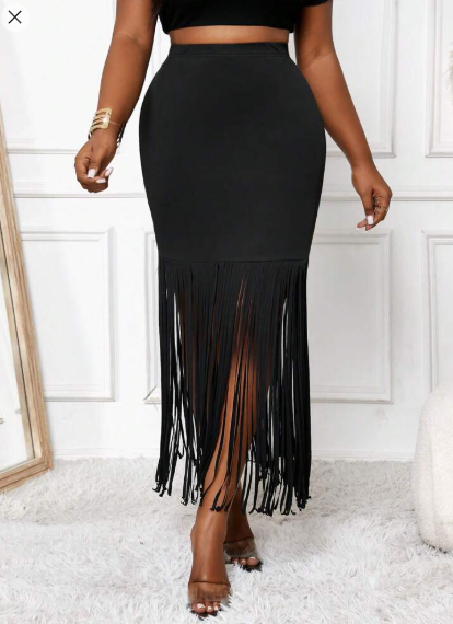 Shein Lady Solid Color Tassel Tight Hip-Hugging Holiday Skirt, XL +