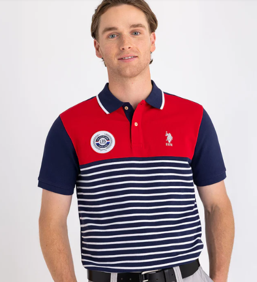 U.S. Polo Color Block Pique Polo Shirt, L +
