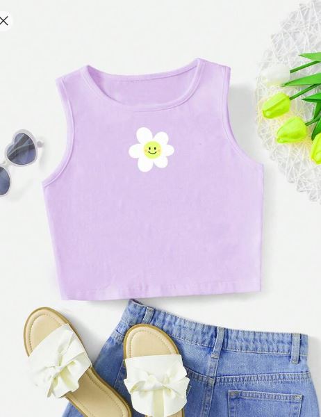 Shein Teen Girl Floral Print Crop Tank Top, 14T -.