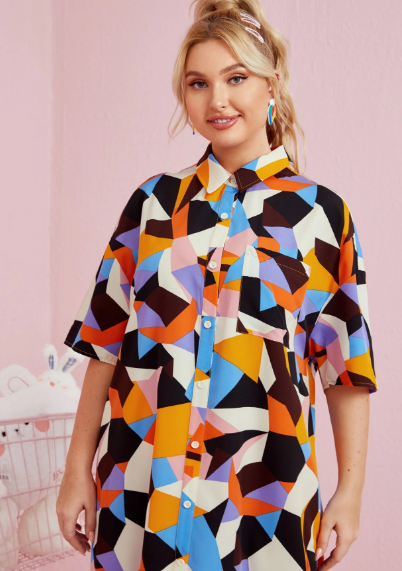 Shein Plus Drop Shoulder Geo Shirt, XXL +