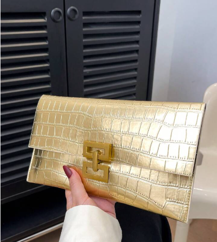 Shein Solid Color Luxury Flap Stone Pattern Stylish Clutch Handbag >