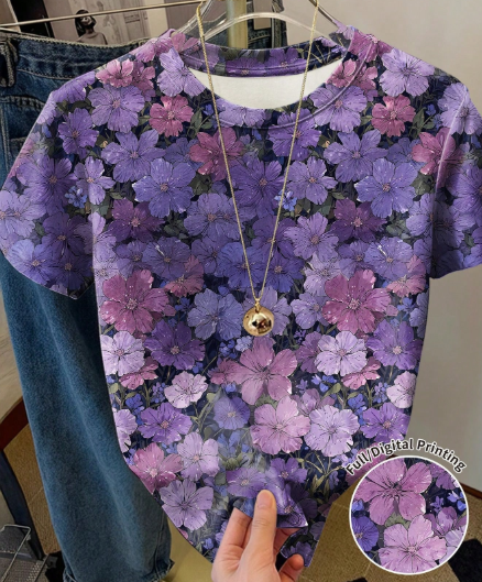 Shein Women's Full Print T-Shirt With 3D Floral Pattern, Streetwear -.