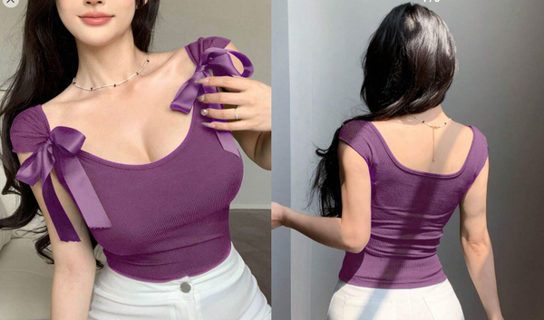 Shein Bow Tie Backless Fitted Short Sleeve Women's T-Shirt, M +