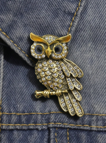 Shein Vintage Owl Brooch With Blue Rhinestones Crystal Bird Brooch >