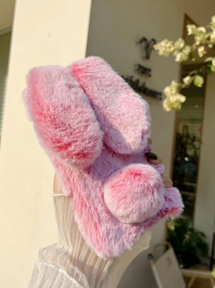Cute Rabbit Ear Plush Phone Case, Fluffy Phone Shell>