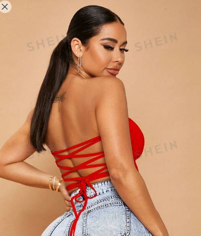 Shein SXY Lace Up Backless Crop Tube Top +