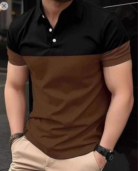 Shein Men Color-Blocked Casual Short Sleeve Polo Shirt, S /