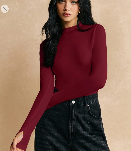Shein Solid Color Slim Fit Long Sleeve T-Shirt, M +