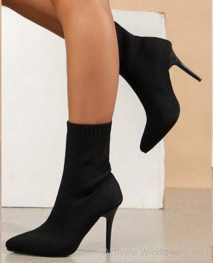 Shein Fashion Knitted Upper Women Short Ankle Boots +