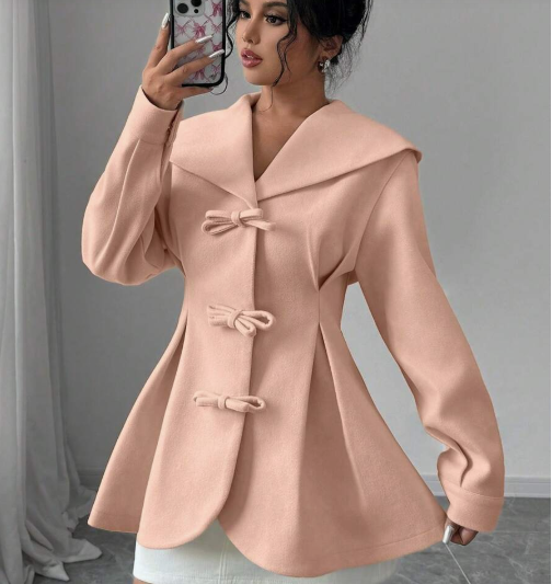 Shein Women's Elegant Solid Color Bow Decor Waist Cinched Coat, XL +
