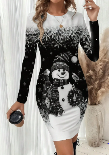 Shein  Round Neck Long Sleeve Bodycon Mini Dress,XL-.
