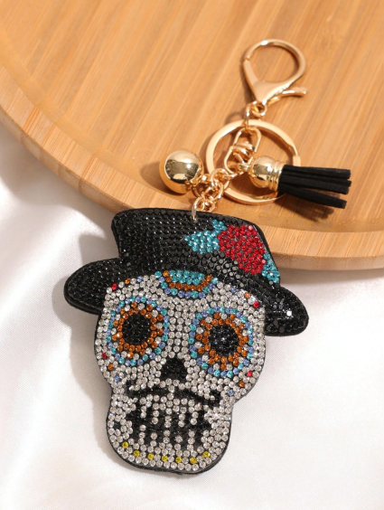 Shein 1pc Rhinestone Skull Head Tassel Keychain -.