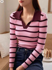 Shein Striped Pattern Ribbed Knit Sweater, XXL +