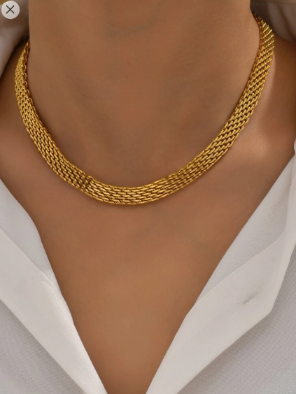Shein 18k Gold Plated Stainless Steel Chunky Mesh Chain Necklace +