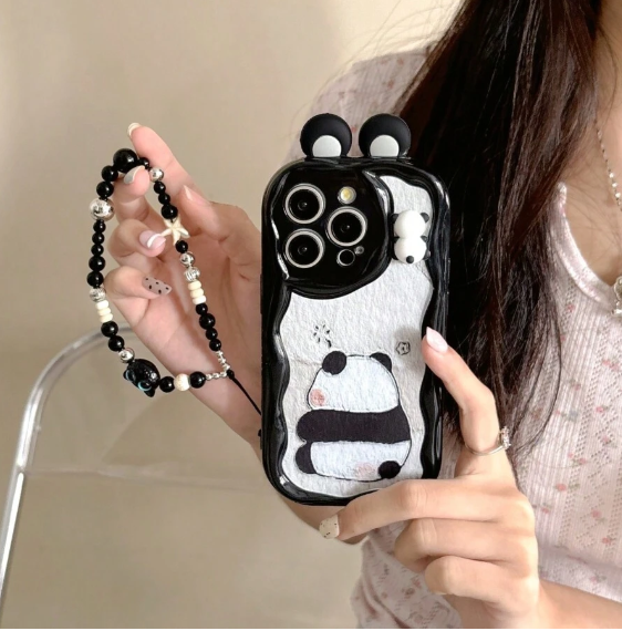 Shein 1pc 3D Liquid Panda Silicone Phone Case with Strap Accessories>