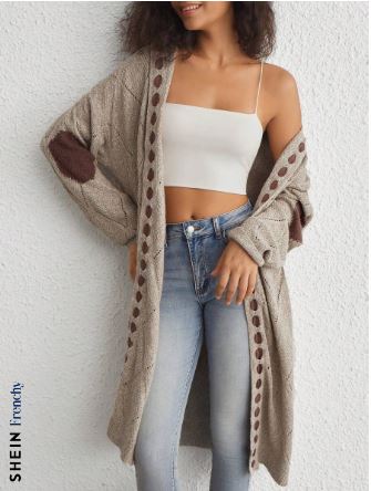 Shein Frenchy Drop Shoulder Open Front Cardigan, L +