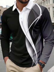 Shein Men's 3D Striped Long Sleeve Casual Business Tennis Polo Shirt, XL>