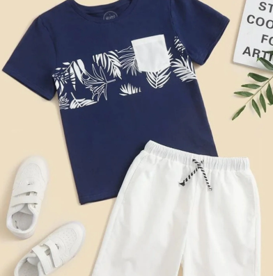 Shein Trendy Blue Pocket Tshirt Shorts Set, 6T +