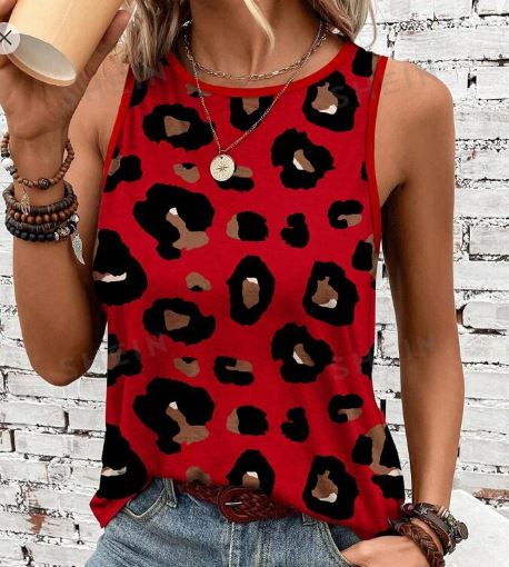 Shein Leopard Print Round Neck Casual Sleeveless Top /