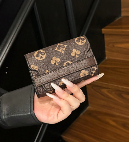 Shein Women's Brown PU Random Print Pattern Compact Accordion Card Holder -.