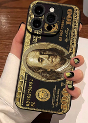 Fashionable Money Golden Design Pattern Liquid Silicone Mobile Phone Case>
