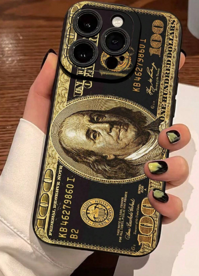 Fashionable Money Golden Design Pattern Liquid Silicone Mobile Phone Case>