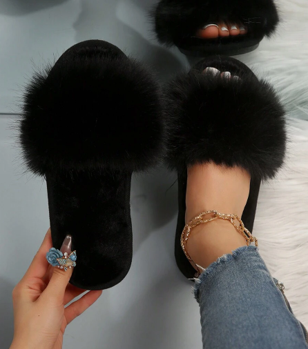 Shein Women's Comfortable & Beautiful Open-Toe Flat Black House Slippers, Size: 39 +