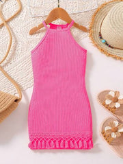 Shein Young Girl Frill Trim Halter Neck Ruffle Hem Dress, 4T