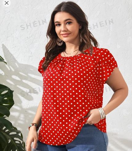 Shein Plus Polka Dot Print Petal Sleeve Blouse, 4XL /