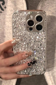 Luxury Shiny Sequin Silver Phone Case Compatible With Iphone>