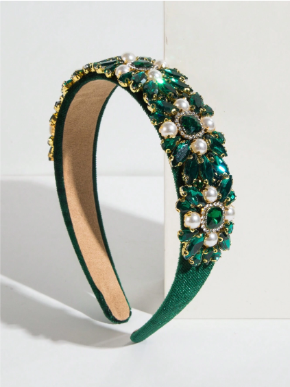 Shein Women's Luxurious Jewel Decorated Wide Faux Pearl Headband