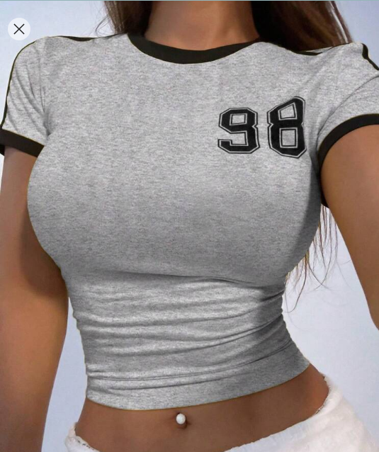 Shein Women's Round Neck Letter Print Slim Fit T-Shirt Graphic Tops, M +