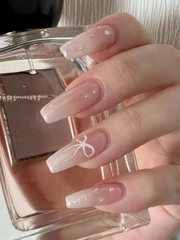 Shein 24pcs Natural Nude White Gradient Coffin-Shaped Nail Tips>