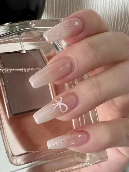 Shein 24pcs Natural Nude White Gradient Coffin-Shaped Nail Tips>